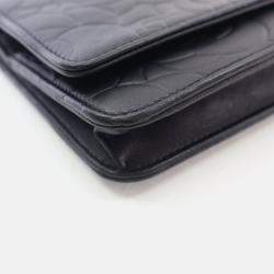 Pre Owned Chanel Camellia Black Lambskin Wallet On Chain