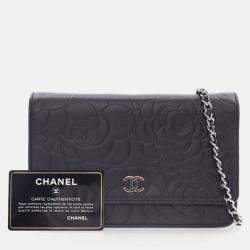 Pre Owned Chanel Camellia Black Lambskin Wallet On Chain