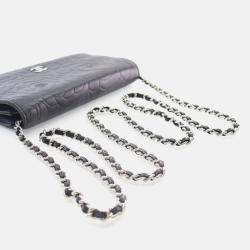 Pre Owned Chanel Camellia Black Lambskin Wallet On Chain