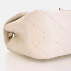 Pre Owned Chanel Mini White Caviar Square Classic Flap Bag