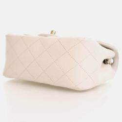 Pre Owned Chanel Mini White Caviar Square Classic Flap Bag