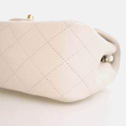 Pre Owned Chanel Mini White Caviar Square Classic Flap Bag