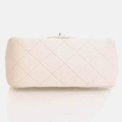 Pre Owned Chanel Mini White Caviar Square Classic Flap Bag