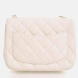 Pre Owned Chanel Mini White Caviar Square Classic Flap Bag