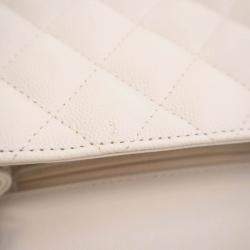 Pre Owned Chanel Mini White Caviar Square Classic Flap Bag