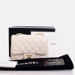 Pre Owned Chanel Mini White Caviar Square Classic Flap Bag