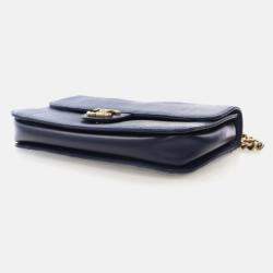 Pre Owned Chanel Perfect Edge Flap Bag Medium Blue Lizard Shoulder Bag