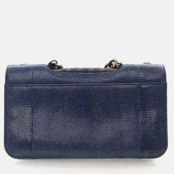 Pre Owned Chanel Perfect Edge Flap Bag Medium Blue Lizard Shoulder Bag