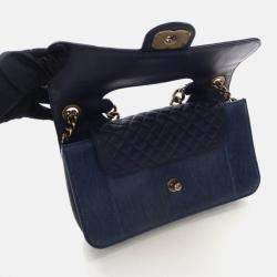 Pre Owned Chanel Perfect Edge Flap Bag Medium Blue Lizard Shoulder Bag