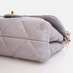 Pre Owned Chanel Small Grey Lambskin Chain Top Handle Flap Bag