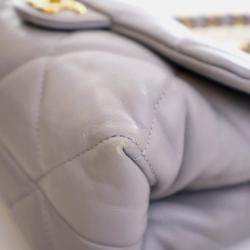 Pre Owned Chanel Small Grey Lambskin Chain Top Handle Flap Bag