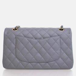 Pre Owned Chanel Classic Double Flap Bag Medium Grey Caviar Leather Shoulder Bag