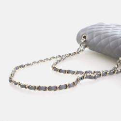 Pre Owned Chanel Classic Double Flap Bag Medium Grey Caviar Leather Shoulder Bag