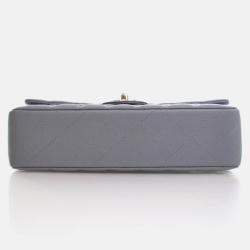 Pre Owned Chanel Classic Double Flap Bag Medium Grey Caviar Leather Shoulder Bag