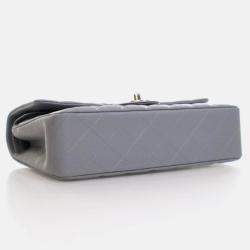 Pre Owned Chanel Classic Double Flap Bag Medium Grey Caviar Leather Shoulder Bag