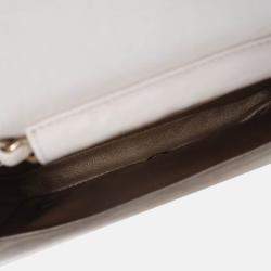 Pre Owned Chanel Chevron Flap Mini Cream Crinkled Calfskin Square Chain Shoulder Bag