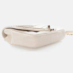 Pre Owned Chanel Chevron Flap Mini Cream Crinkled Calfskin Square Chain Shoulder Bag