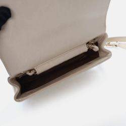 Pre Owned Chanel Chevron Flap Mini Cream Crinkled Calfskin Square Chain Shoulder Bag