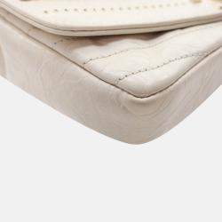 Pre Owned Chanel Chevron Flap Mini Cream Crinkled Calfskin Square Chain Shoulder Bag