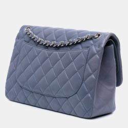 Pre Owned Chanel Grey Jumbo Classic Lambskin Double Flap