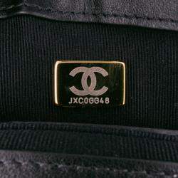 Pre Owned Chanel Black White Mini Quilted Velvet Place Vendome Single Flap