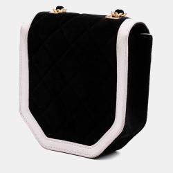 Pre Owned Chanel Black White Mini Quilted Velvet Place Vendome Single Flap