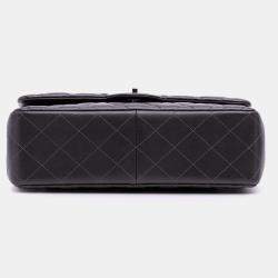 Pre Owned Chanel Grey Jumbo Classic Lambskin Double Flap Bag