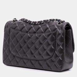 Pre Owned Chanel Grey Jumbo Classic Lambskin Double Flap Bag