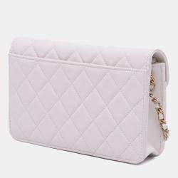 Pre Owned Chanel White Medium Quilted Calfskin Enchained Flap Bag