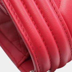 Pre Owned Chanel Red Old Medium Quilted Lambskin Boy Flap Bag