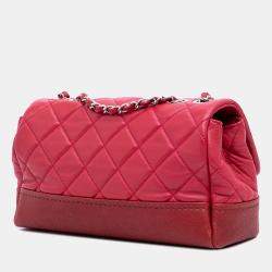 Pre Owned Chanel Red Medium Quilted Lambskin and Caviar Bi Coco Flap Bag