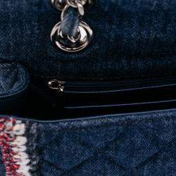 Pre Owned Chanel Blue Quilted Denim Classic Single Flap Bag