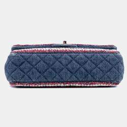 Pre Owned Chanel Blue Quilted Denim Classic Single Flap Bag