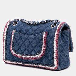 Pre Owned Chanel Blue Quilted Denim Classic Single Flap Bag