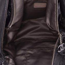 Pre Owned Chanel Black Lambskin Patent Brooklyn Patchwork Hobo Bag