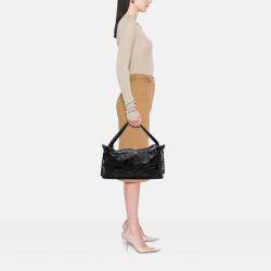 Pre Owned Chanel Black Lambskin Patent Brooklyn Patchwork Hobo Bag