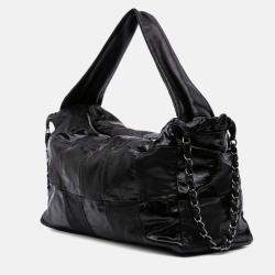 Pre Owned Chanel Black Lambskin Patent Brooklyn Patchwork Hobo Bag