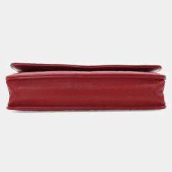 Pre Owned Chanel Red Embossed Lambskin Camellia Wallet On Chain