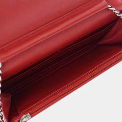 Pre Owned Chanel Red Embossed Lambskin Camellia Wallet On Chain