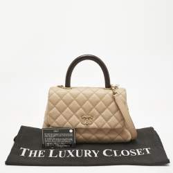 مملوكة مسبقًا حقيبة شانيل يد علوية كوكو صغيرة جلد كافيار مبطنة بنية