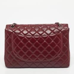 Pre Owned Chanel Dark Red Quilted Caviar Leather Maxi Classic Single Flap Bag