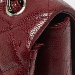 Pre Owned Chanel Dark Red Quilted Caviar Leather Maxi Classic Single Flap Bag
