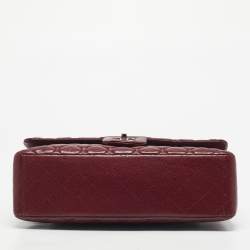 Pre Owned Chanel Dark Red Quilted Caviar Leather Maxi Classic Single Flap Bag