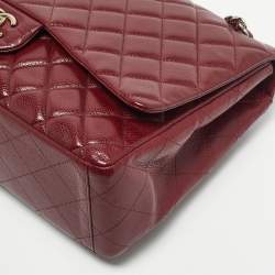 Pre Owned Chanel Dark Red Quilted Caviar Leather Maxi Classic Single Flap Bag