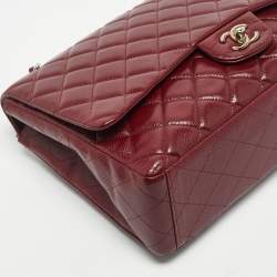 Pre Owned Chanel Dark Red Quilted Caviar Leather Maxi Classic Single Flap Bag