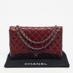 Pre Owned Chanel Dark Red Quilted Caviar Leather Maxi Classic Single Flap Bag