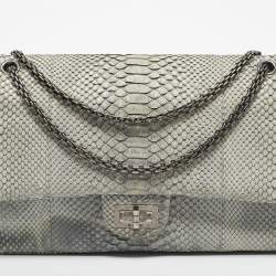 Pre Owned Chanel Grey Python Reissue 2.55 Classic 228 Flap Bag