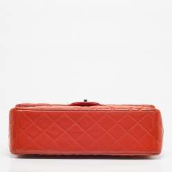 Pre Owned Chanel Orange Patent Leather Maxi Classic Double Flap Bag