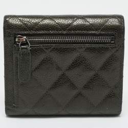 Pre Owned Chanel Olive Green Quilted Caviar Leather Classic Trifold Wallet
