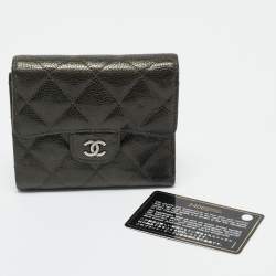 Pre Owned Chanel Olive Green Quilted Caviar Leather Classic Trifold Wallet